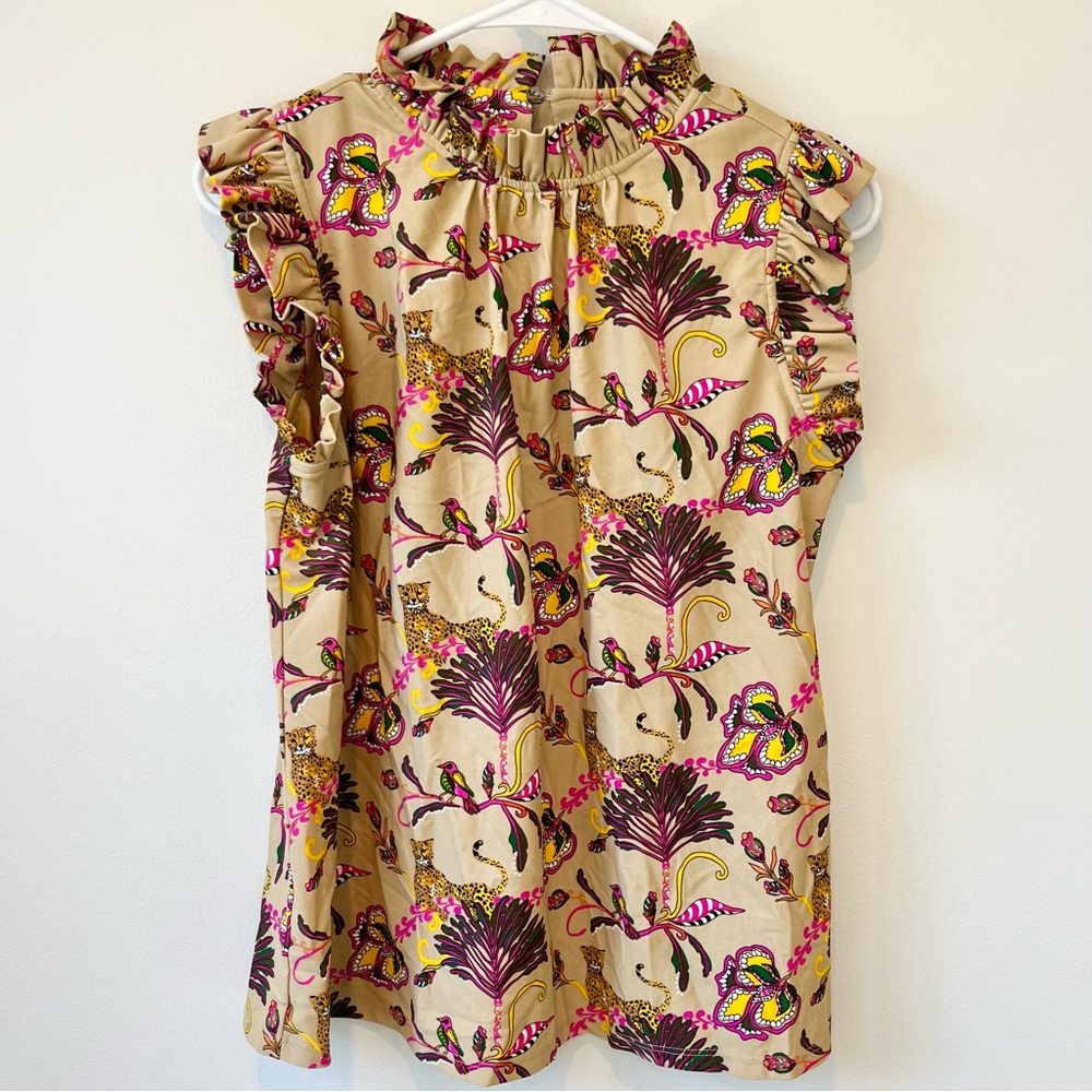 Jude Connally Beige Floral & Leopard Print Ruffle Shell - Picture 6 of 7
